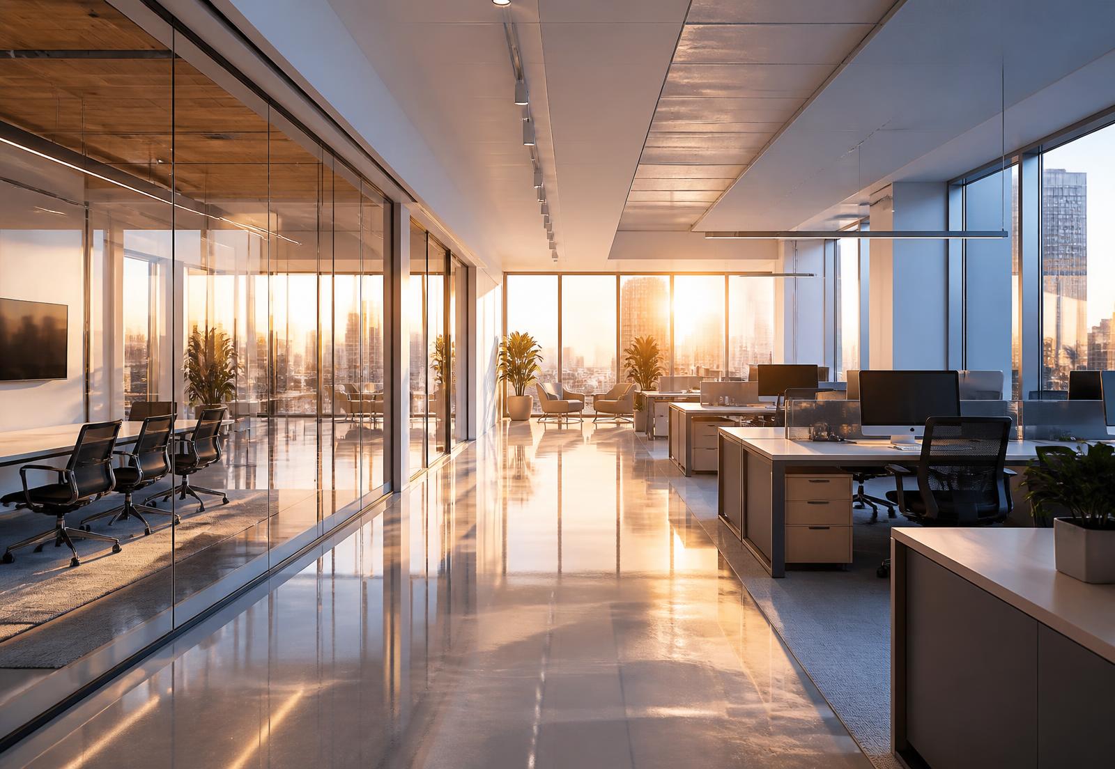 Spotless open-plan office in Tampa after commercial cleaning